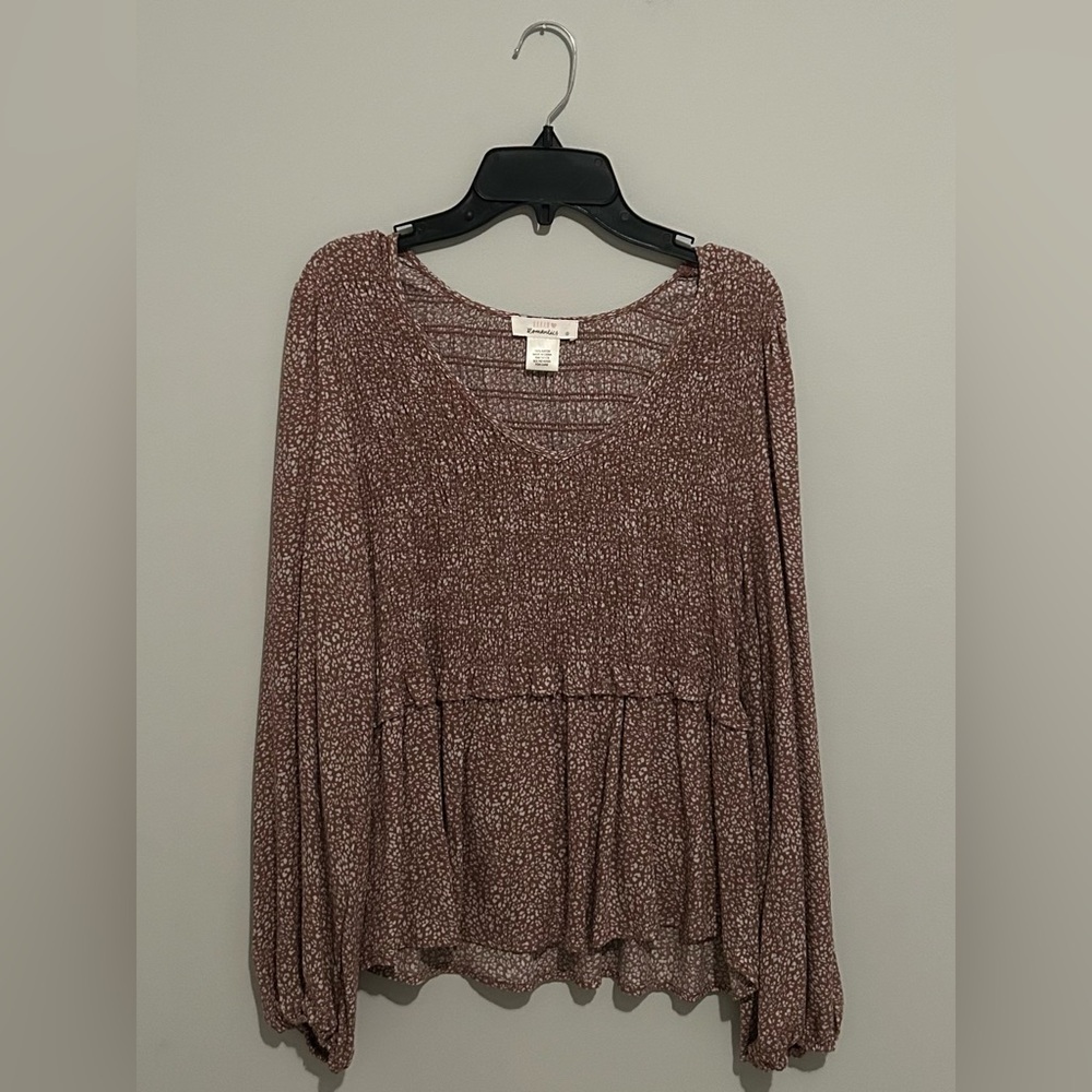 Women's Mauve Floral Peplum Long-Sleeve Top